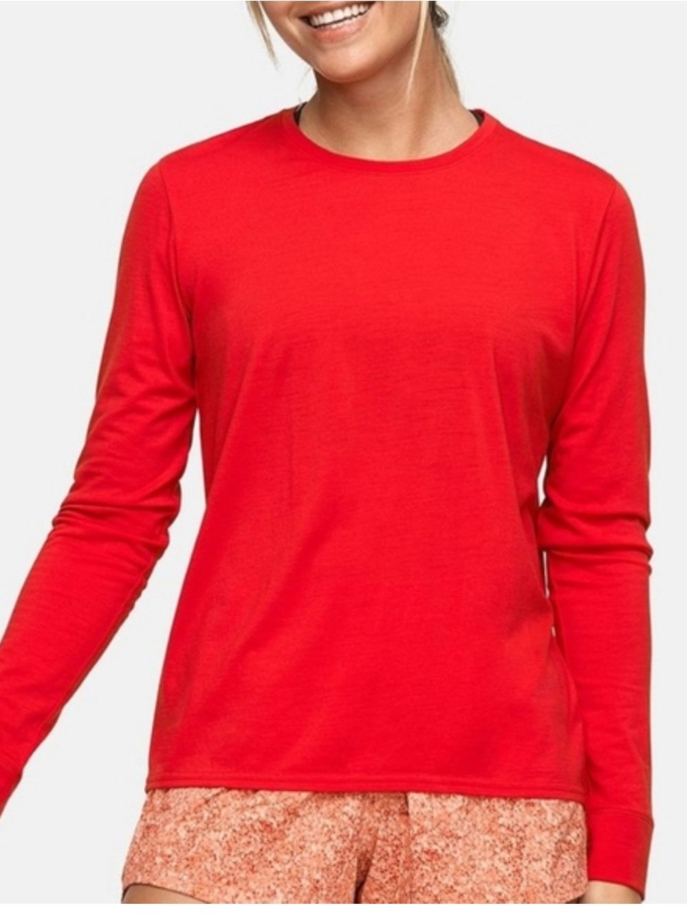 SEGMENTS 100% Merino Wool Long Sleeve Tee Medium Red Thermal Base Layer Hiking